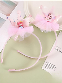 Tül Detaylı Pembe Elsa Figürlü Kraliçe Çocuk Tacı