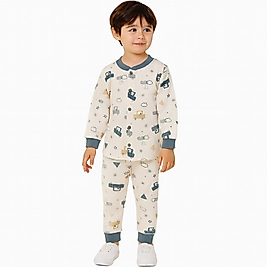 Dügmeli %100 Pamuk Pijama Takımı,Araba Desenli