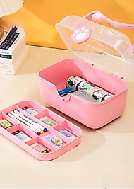 Pati Kilitli Pembe Renk Şeffaf Kapaklı Pati Detaylı Saplı Takı Toka Çantası