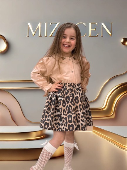 Leopar Desen Etek ,Gömlek Kombini