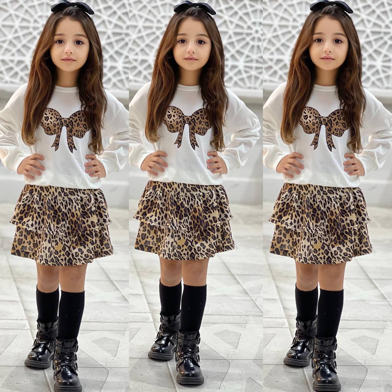 Kız Çocuk Leopar Etekli Takım