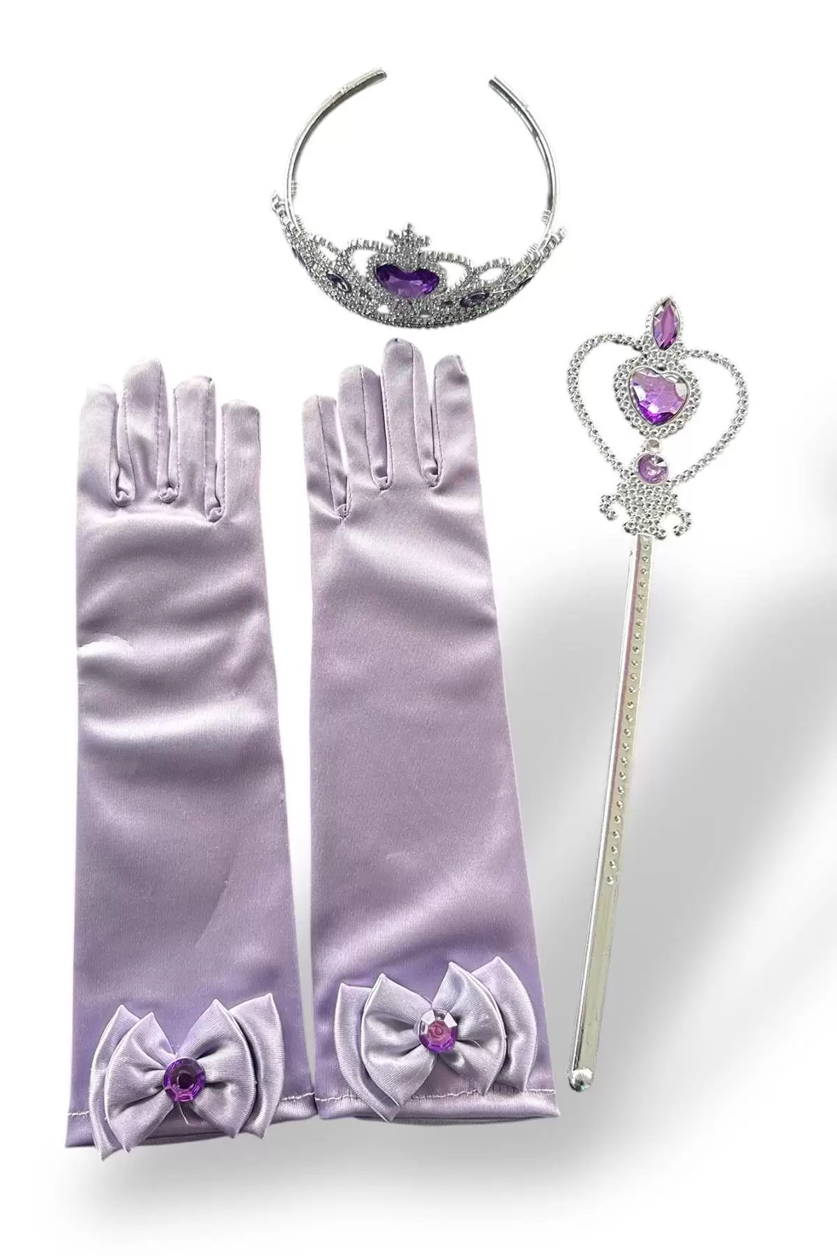 Taş Detaylı Taç, Asa, Eldiven Set