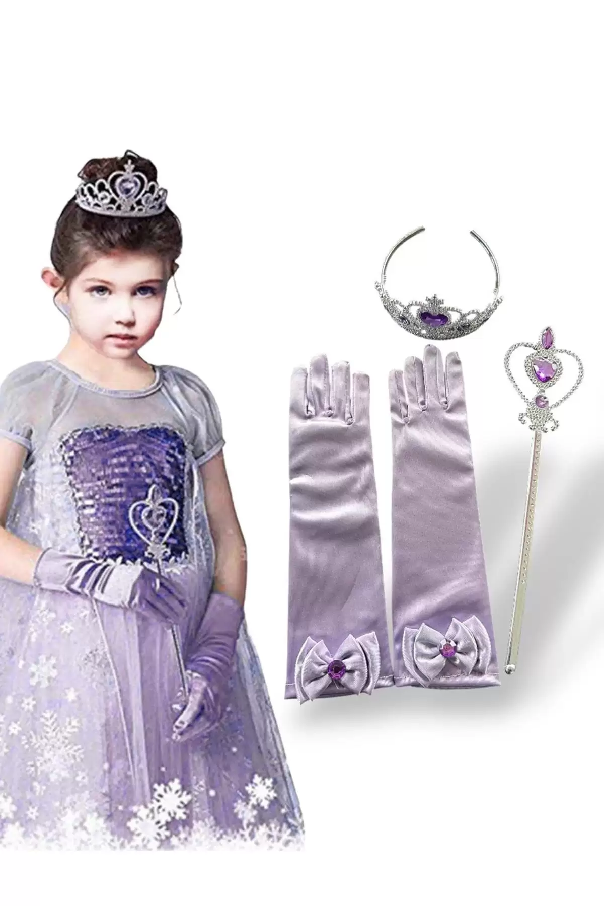 Taş Detaylı Taç, Asa, Eldiven Set