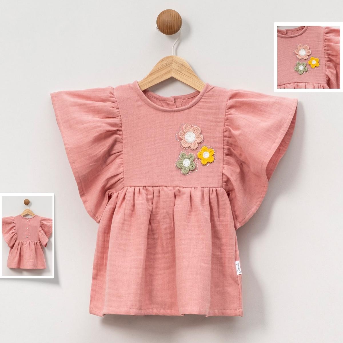 KIZ ÇOCUK ÇİÇEK DETAY MÜSLİN ELBİSE