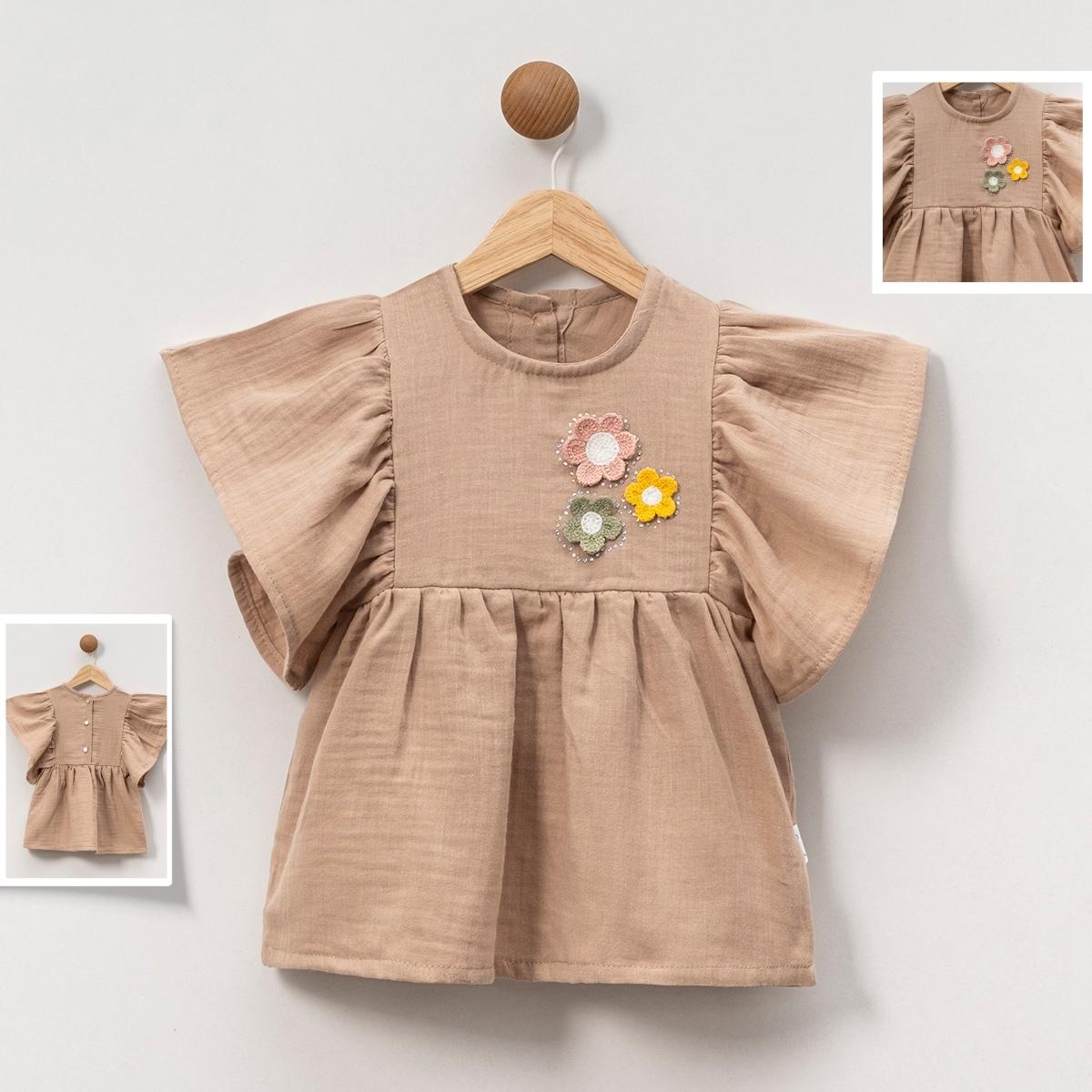 KIZ ÇOCUK ÇİÇEK DETAY MÜSLİN ELBİSE