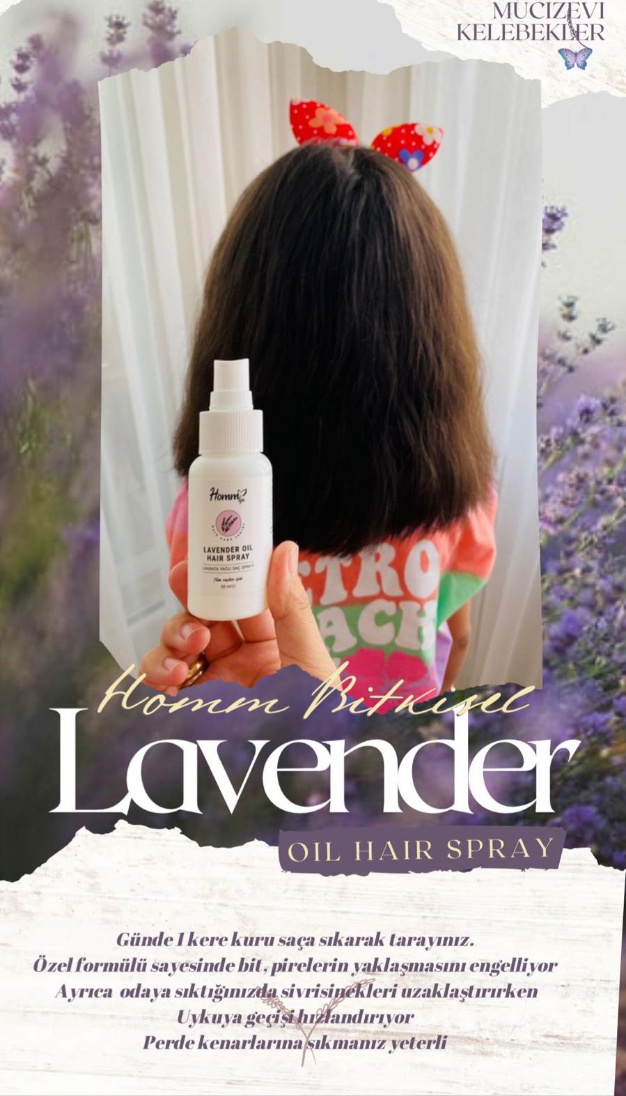 Çocuklara Özel Bit Pire Karşıtı Lavanta Yağlı Saç Spreyi 50 Ml