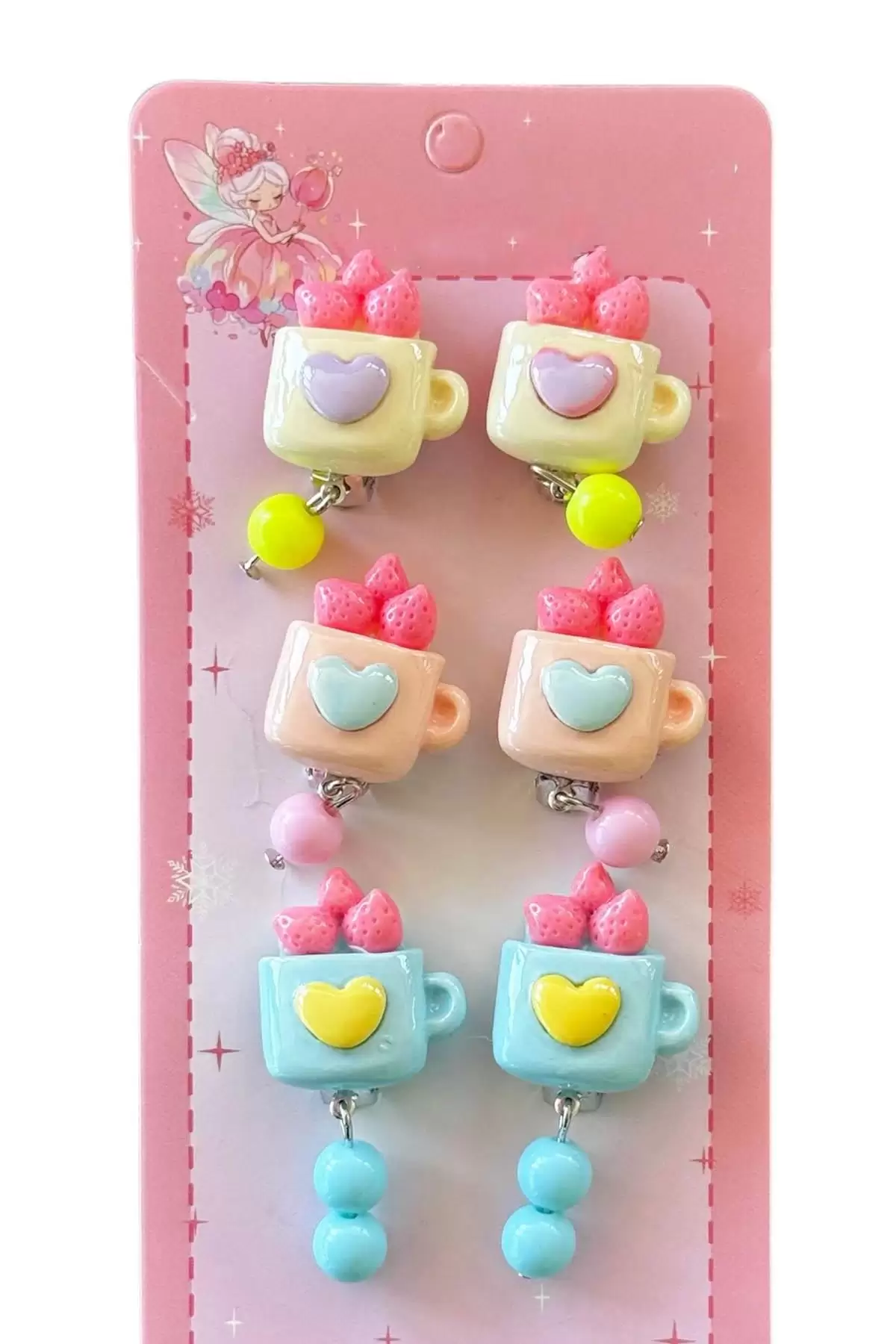 6'lı Karışık Renk Ve Figürlü Deliksiz Çocuk Küpe Set