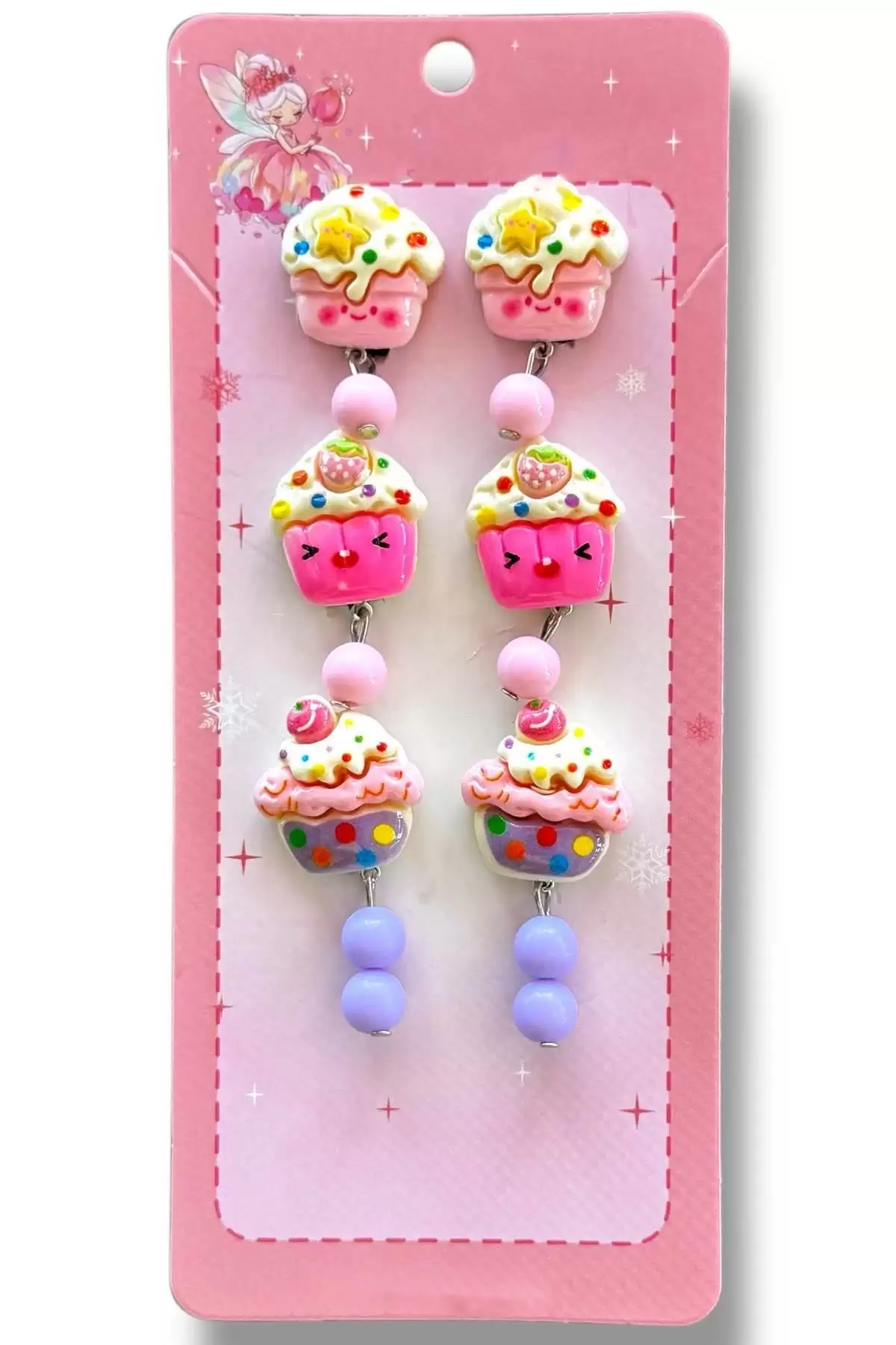 Karışık Renk 6'lı CupCake Figürlü Deliksiz Çocuk Küpe Set