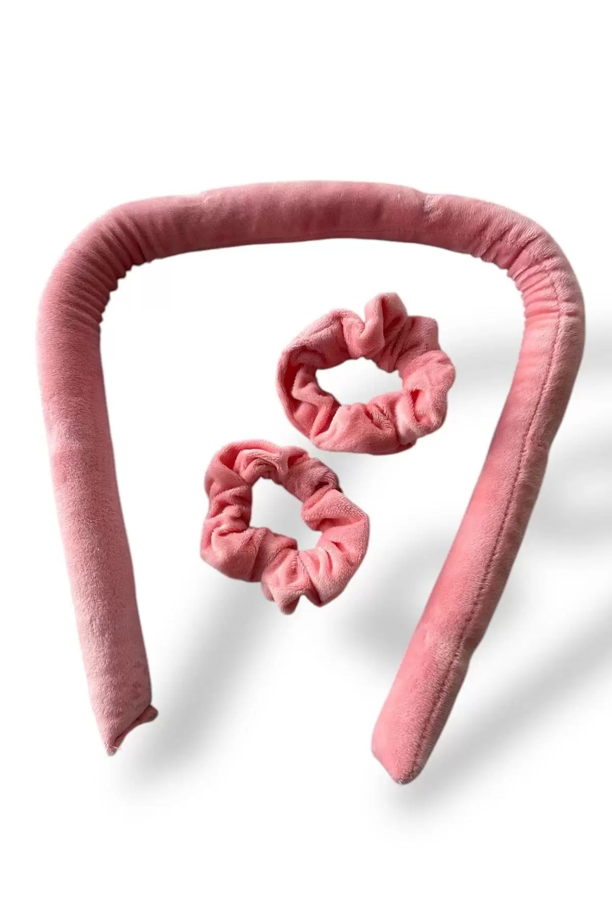 Pembe Renk Kadife Isısız Saç Şekillendirici Saç Sosisi Toka Seti