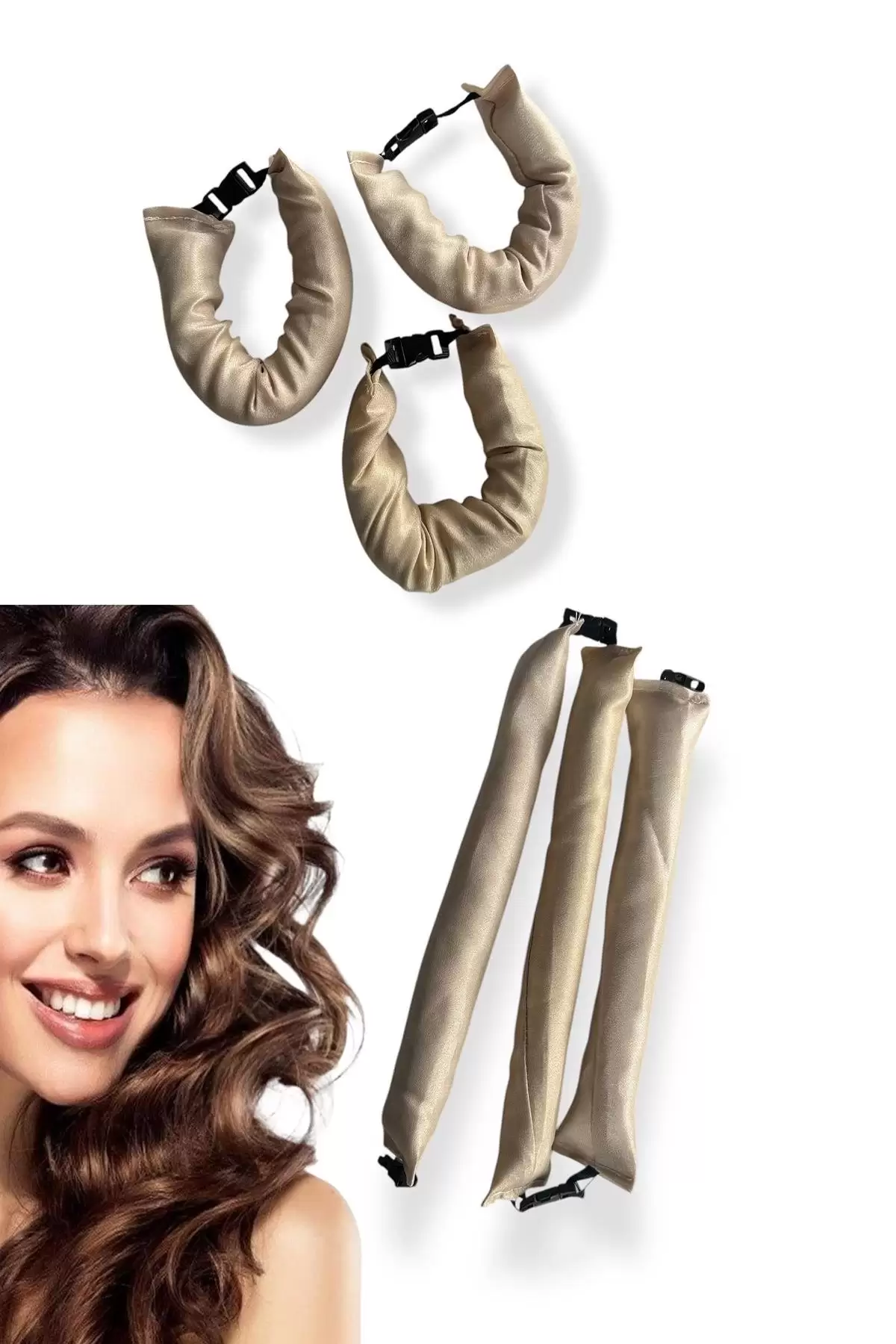 Krem Renk Isısız Şekillendirme/Saç Sosisi 3'lü Set