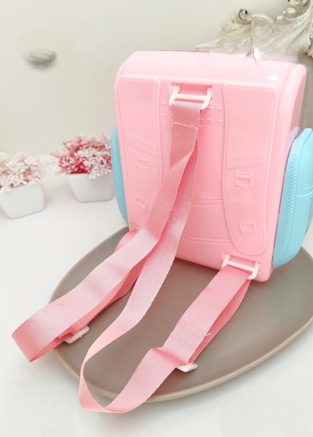 Okul Çantası ,Sırt Çantası Model ,Saten Kurdele Askılı Pembe-Mavi Renk Çocuk Takı Toka Kutusu