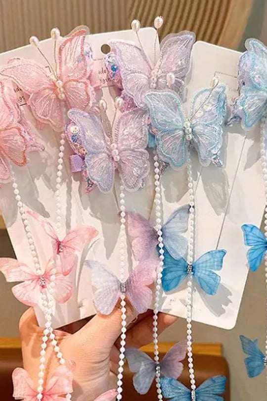 Zirkon Taş Süslemeli ,İnci Sallantılı ,Nakış işlemeli Kelebek Model Pembe Renk Toka