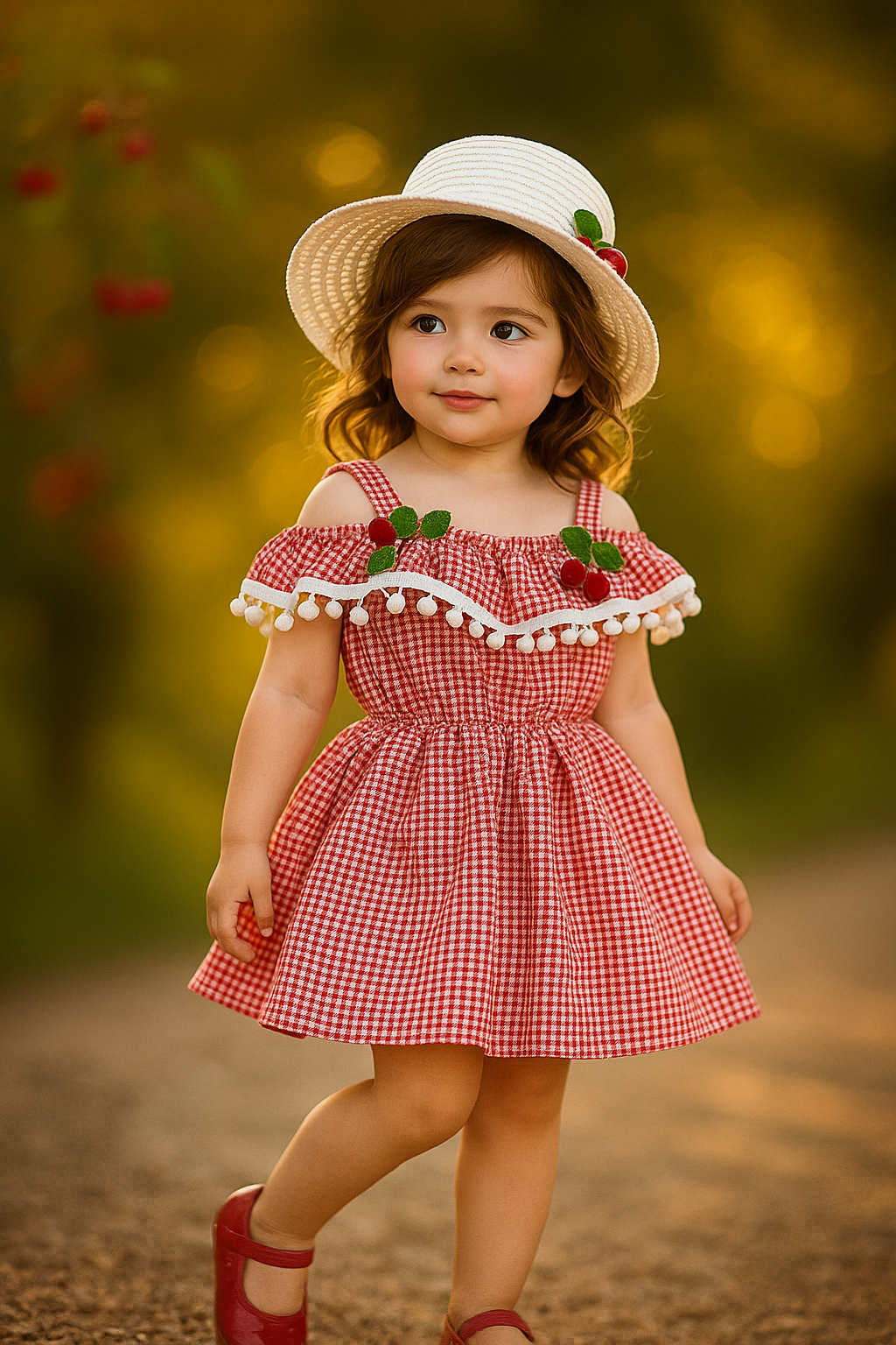 KİRAZ DETAYLİ ,ŞAPKALI ELBİSE