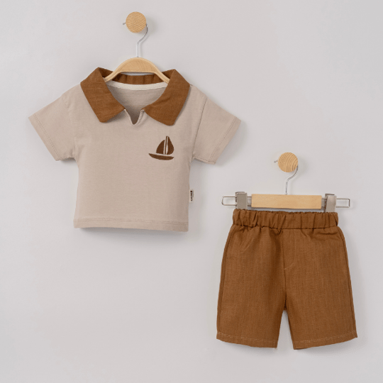 Erkek Bebek Gemi Nakışlı Takım