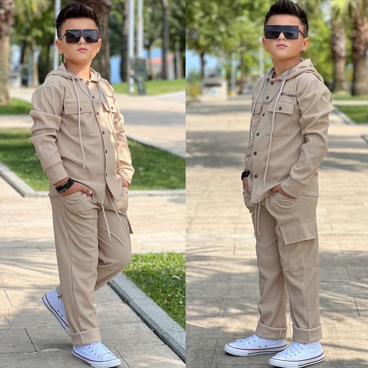 Garson Boy Bej Kapüşonlu Takım