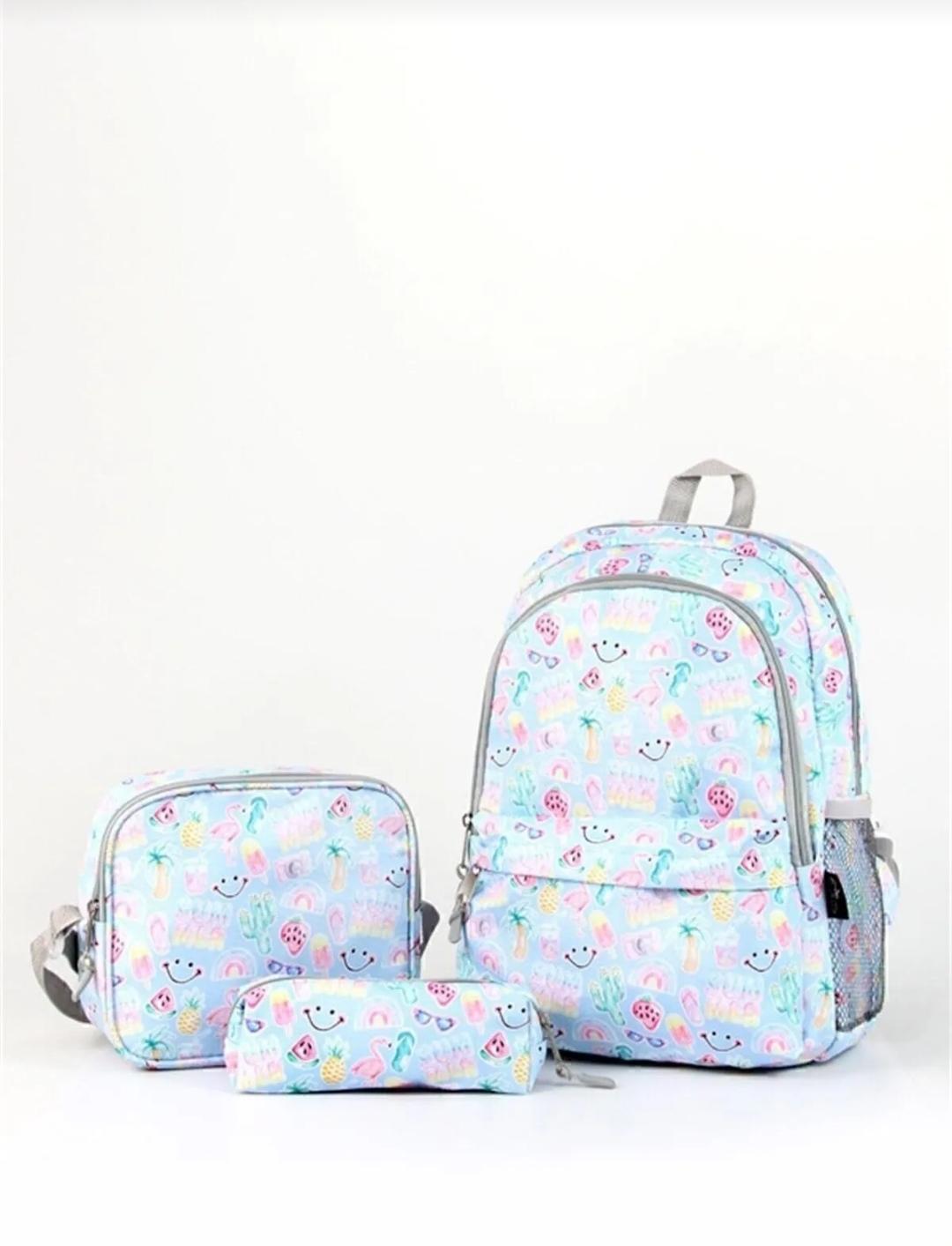 Neşeli Figürler Desenli Çocuk Sırt Çantası Seti