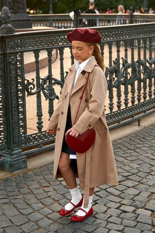 Kız Çocuk Kemerli Kahve Trençkot