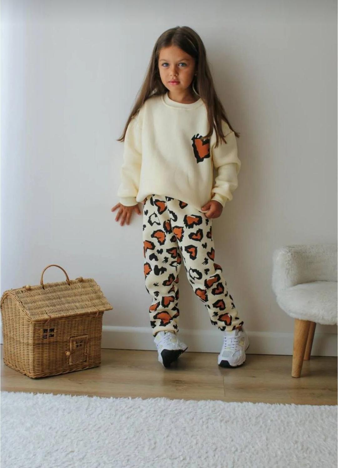 Kız Çocuk Leopar Esofman Takımı 3 İp Şardonlu