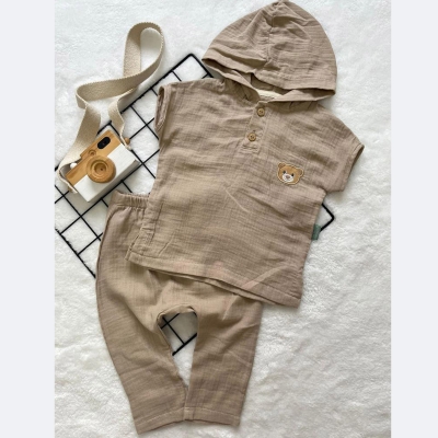 6/24 AY DUGMELI AYILI KAPUSONLU ERKEK MUSLIN TAKIM