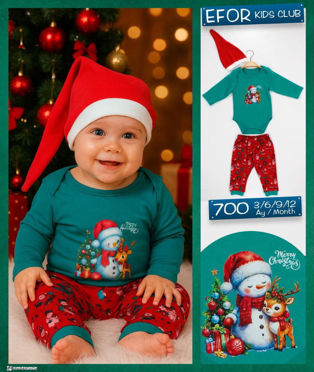Şapkali ,Noel Bebe Takım 3-12 ay
