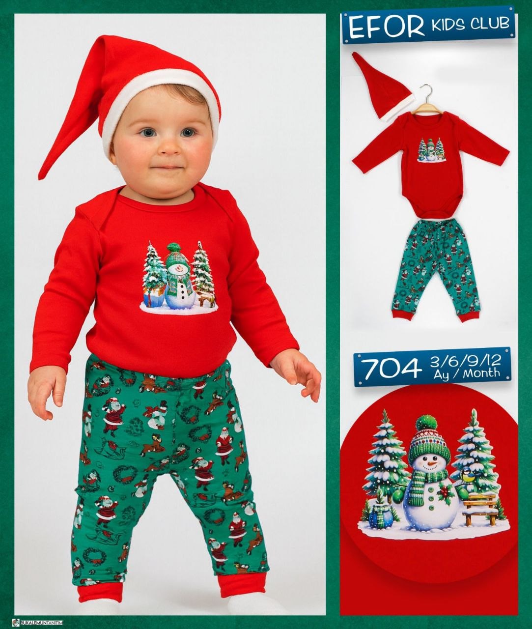 Şapkali ,Noel Bebe Takım 3-12 ay