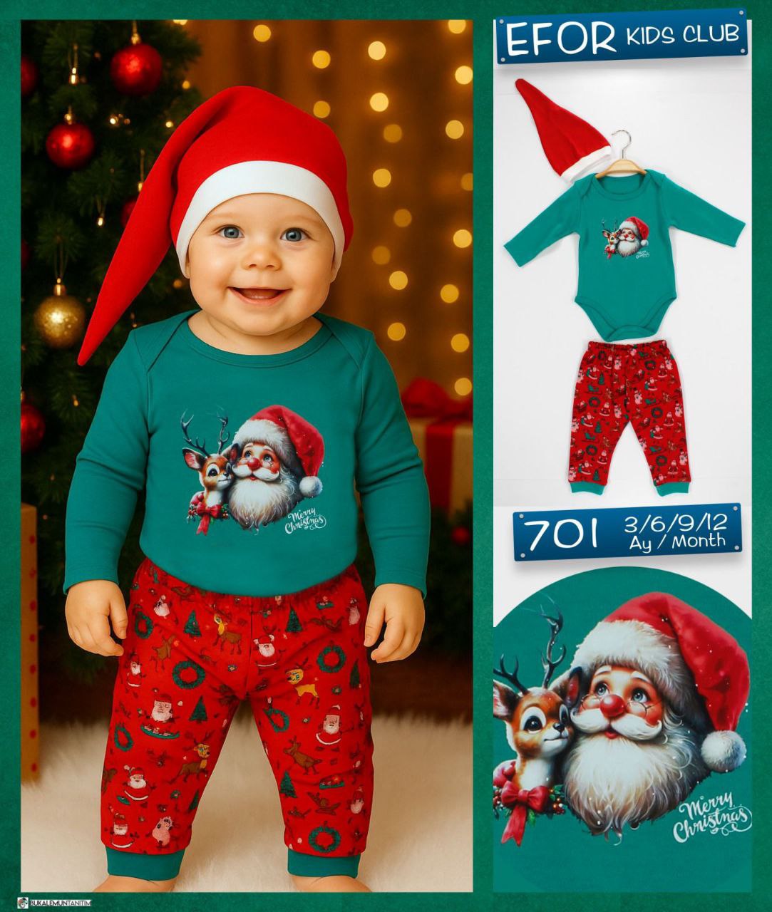 Şapkali ,Noel Bebe Takım 3-12 ay