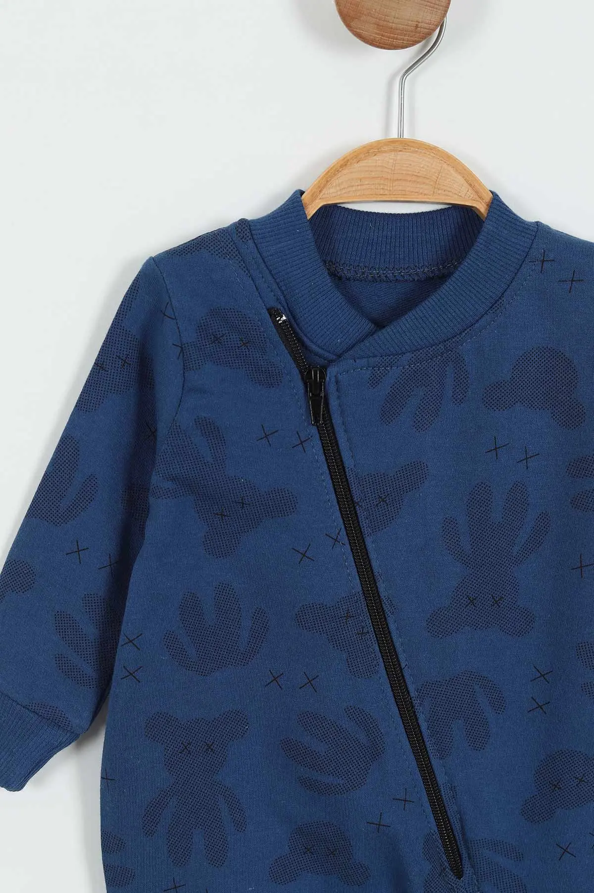 (6-18 Ay) Çapraz Fermuarlı Baskılı Erkek Bebek Tulum