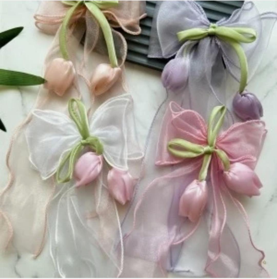 Lale Figürlü Sallantılı Tül Fiyonk Model 13 cm Otomatik Toka(1 adet)