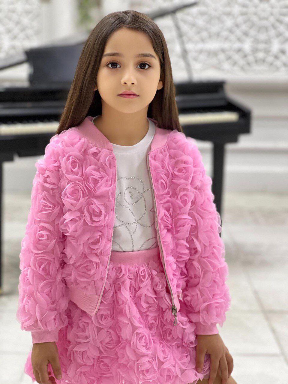 İthal Güllü Kumaş Ceketli Etekli Body 3’lü Kız Çocuk Takım