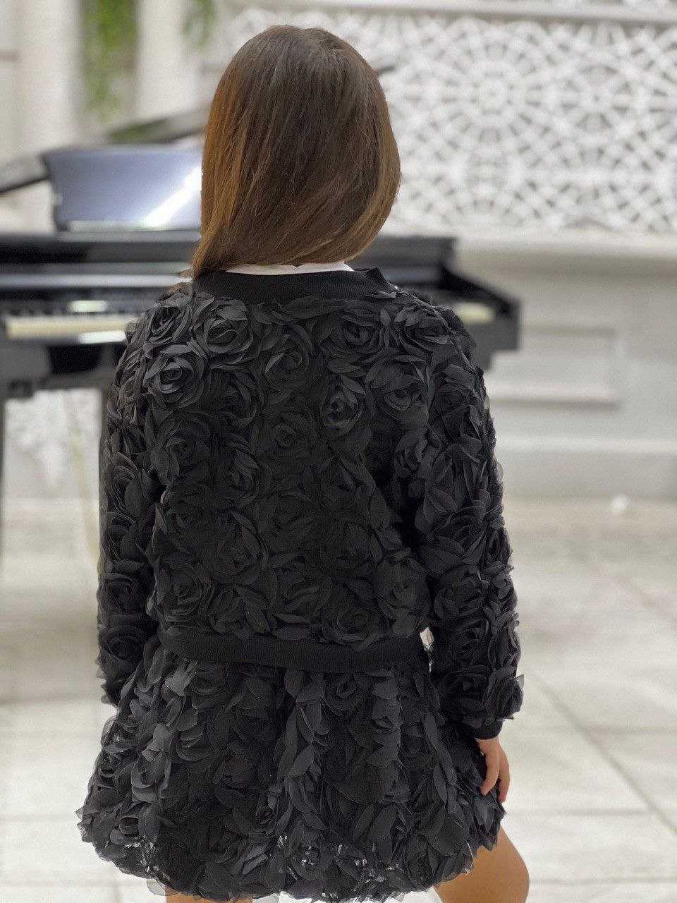 İthal Güllü Kumaş Ceketli Etekli Body 3’lü Kız Çocuk Takım